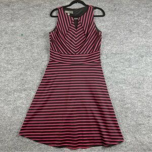 Donna Ricco Black and Pink Striped Midi Dress